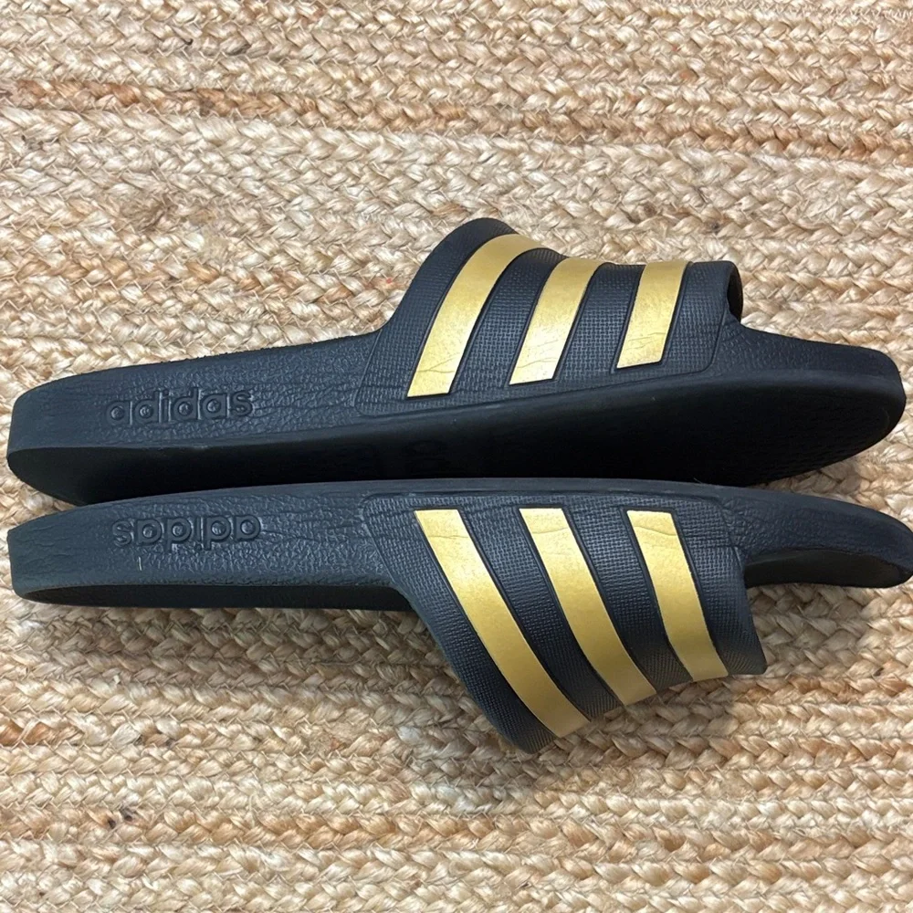 adidas Black and Gold Slide Sandals